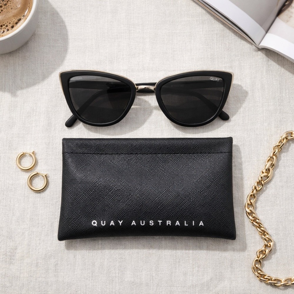 Quay Australia Black Cat Eye Sunglasses Silver Bridge Retro Chic